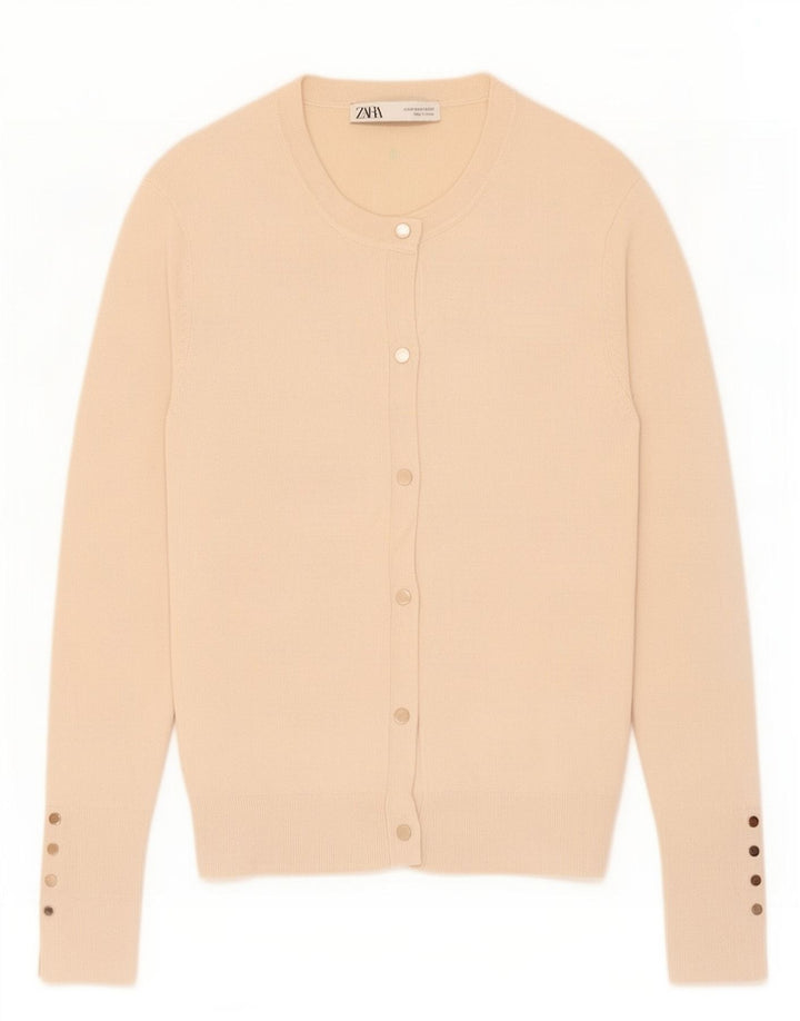 Pulover cardigan pentru femei Zara UK 12 Medium Bej Viscoza