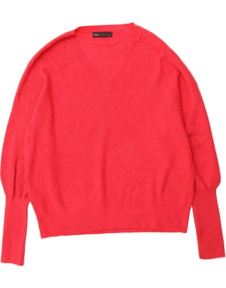 MARKS & SPENCER Womens V-Neck Jumper Sweater UK 14 Medium Pink Viscose Vintage Marks & Spencer and Second-Hand Marks & Spencer from Messina Hembry 