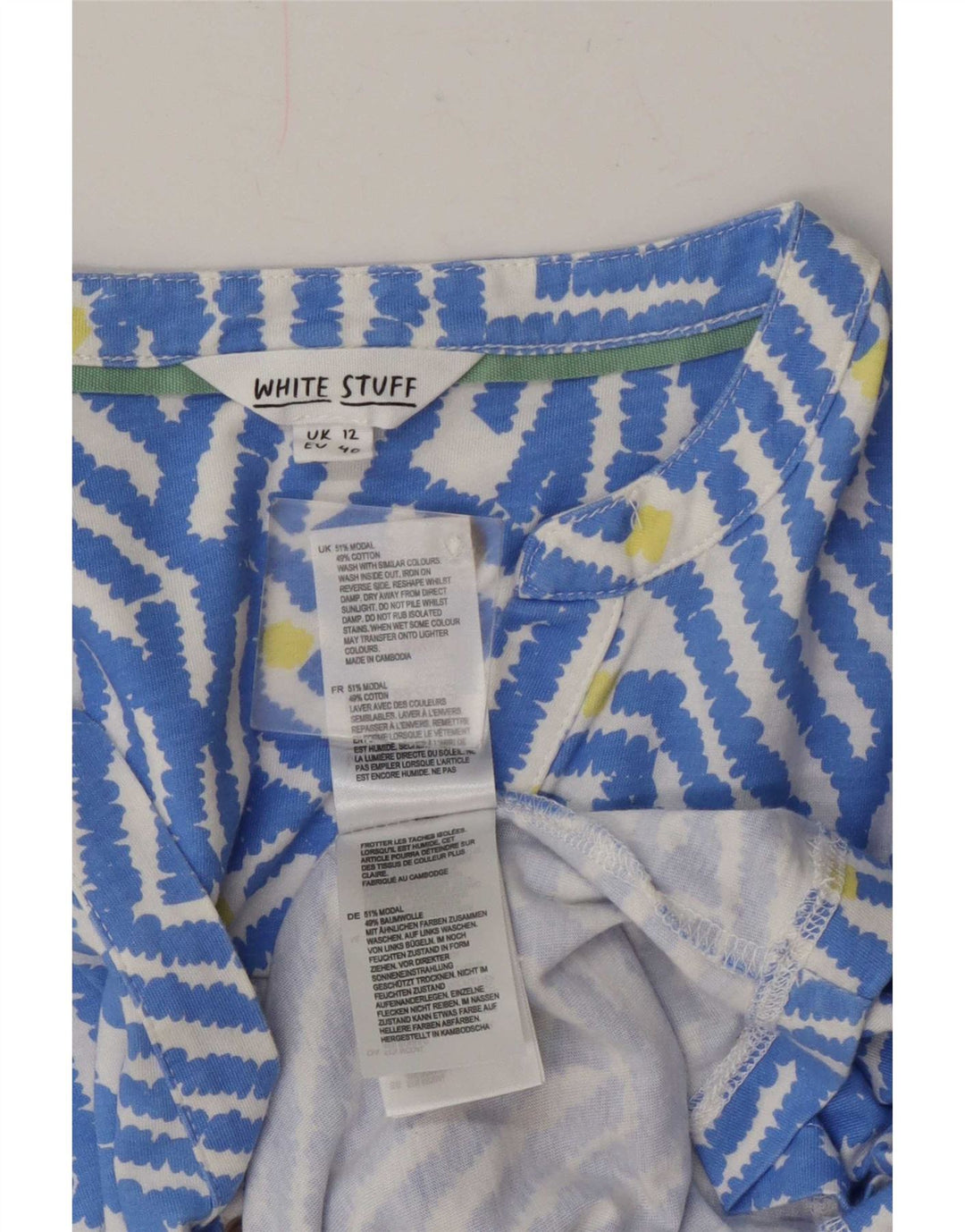 White Stuff Rochie cu etaje pentru femei UK 12 Medium Blue Geometric Modal