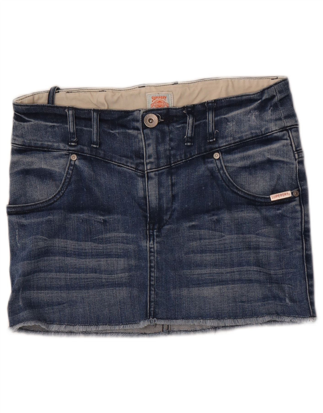 Fusta mini denim Superdry pentru femei W28, bumbac albastru mediu