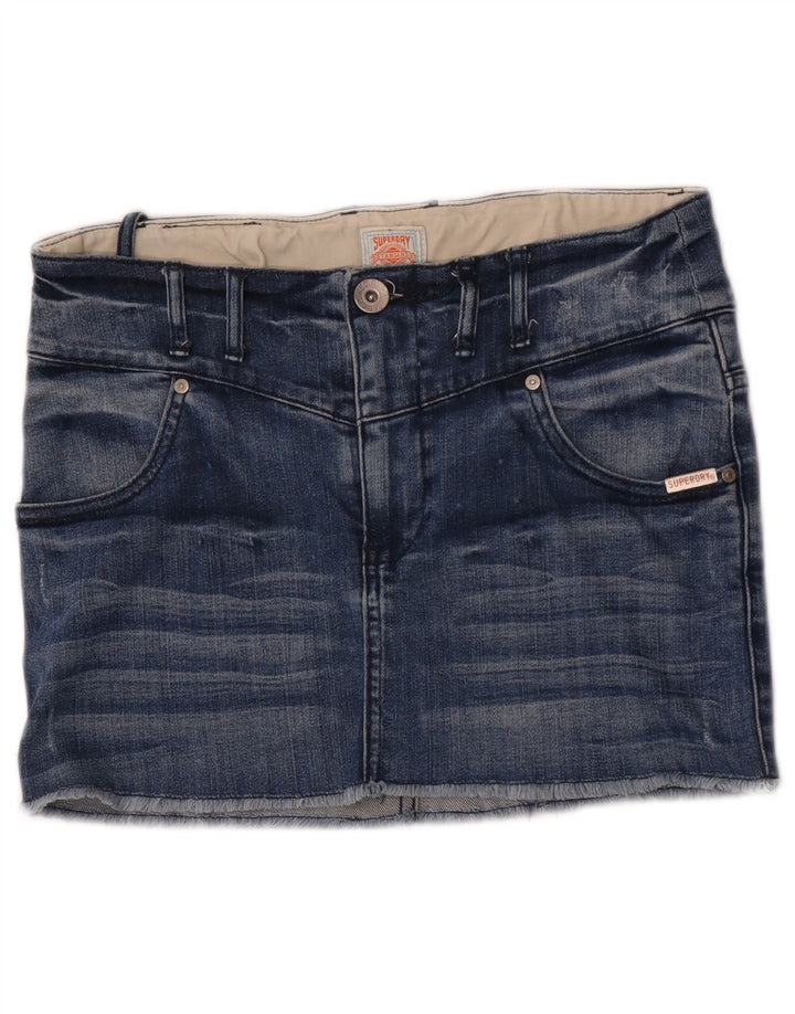 Fusta mini denim Superdry pentru femei W28, bumbac albastru mediu