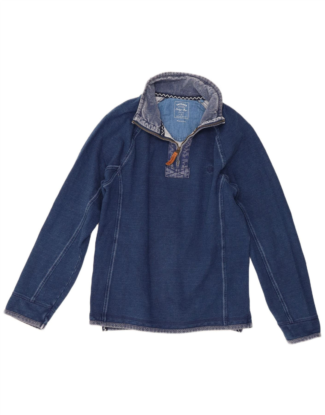 Fat Face pentru bărbați Indigo Zip Gâtul Pulover Bumbac Mic Albastru