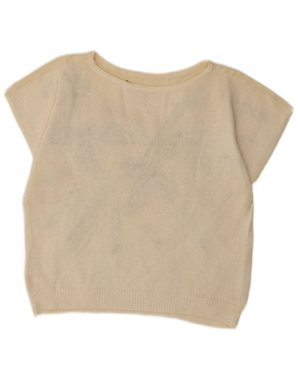 Bluză Vintage pentru femei Crop Top UK 14 Medium Off White Floral