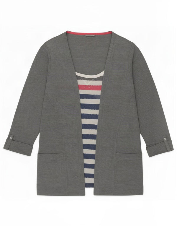 Marks & Spencer Top pentru femei cu mâneci 3/4 UK 14 Medium Gri Poliester cu dungi