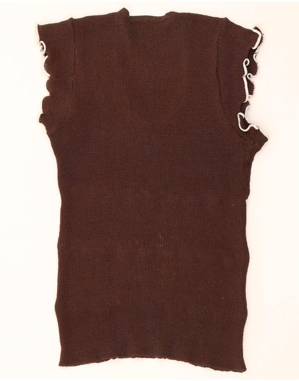 Vintage Womens Vest Tank Top UK 8 Small Brown Colorblock