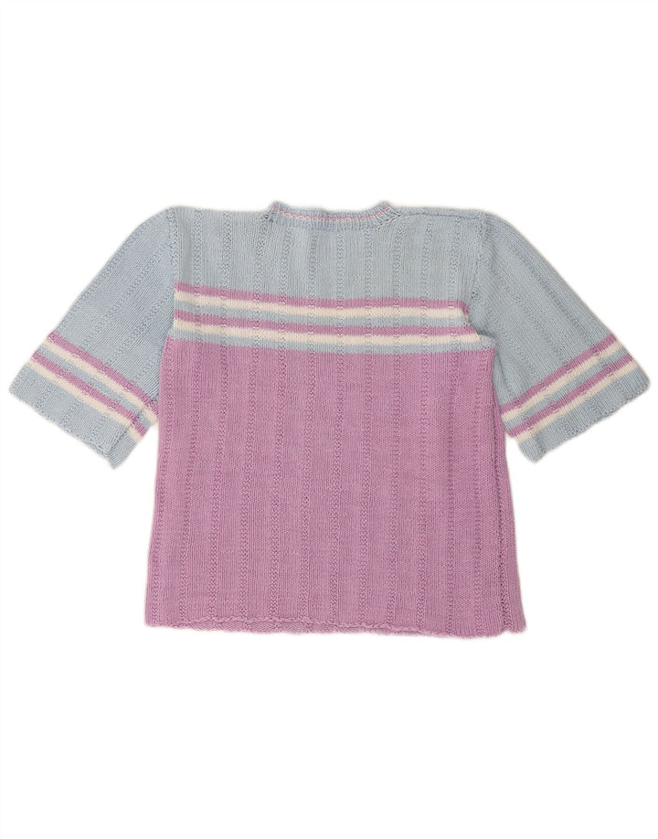 VINTAGE Womens Knit Blouse Top UK 14 Medium Pink Colourblock