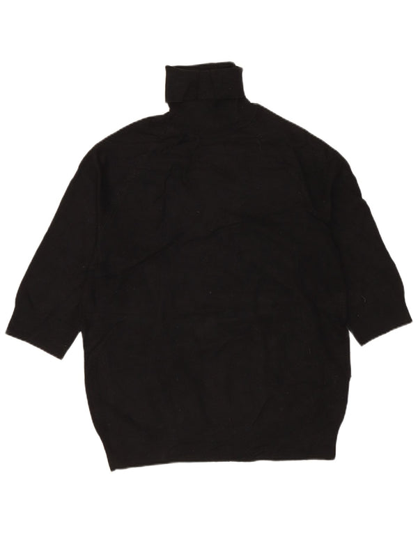 ZARA Womens 3/4 Sleeve Roll Neck Jumper Sweater UK 12 Medium Black Viscose