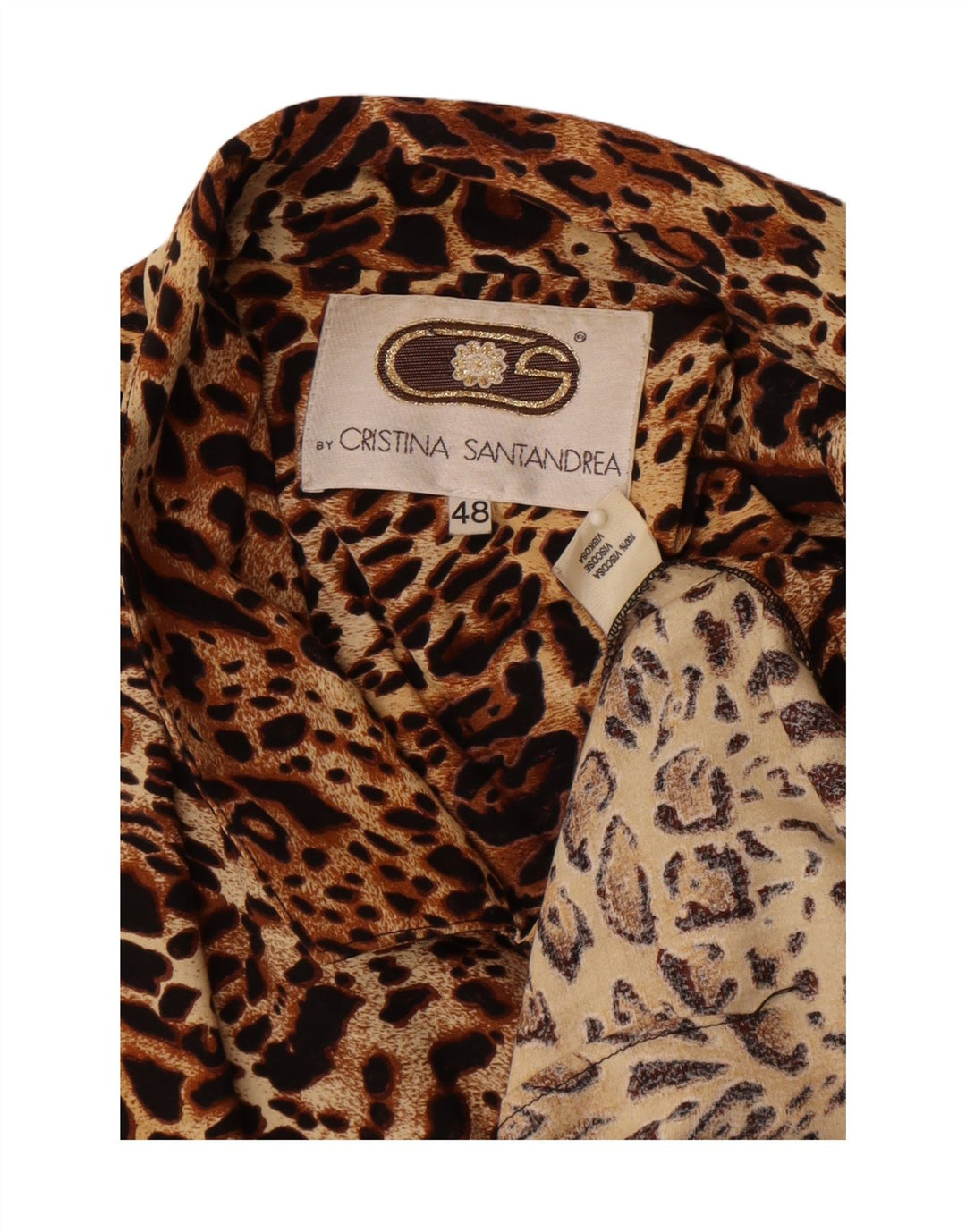 Jachetă vintage pentru femei cu 2 nasturi IT 48 XL maro viscoză cu imprimeu animal