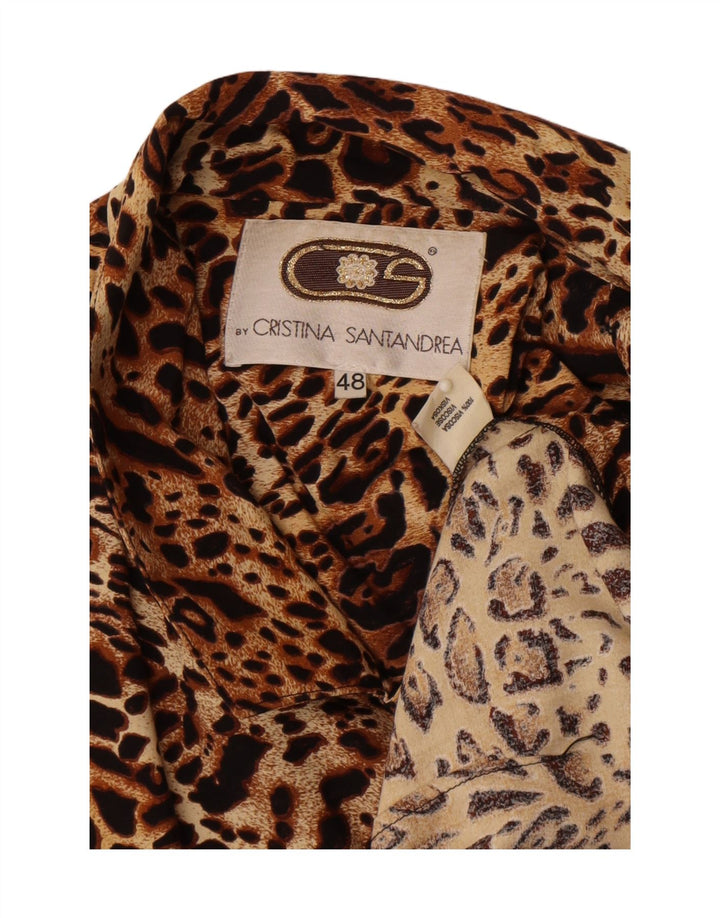 Jachetă vintage pentru femei cu 2 nasturi IT 48 XL maro viscoză cu imprimeu animal
