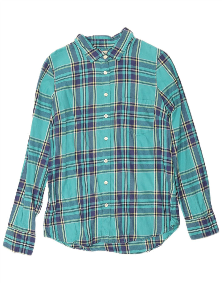 Cămașă de flanel pentru femei J. Crew UK 10 Bumbac carouri turcoaz mic