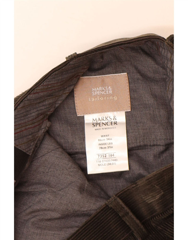 MARKS & SPENCER Pantaloni drepti pentru bărbați din velur L34 L31 bumbac maro
