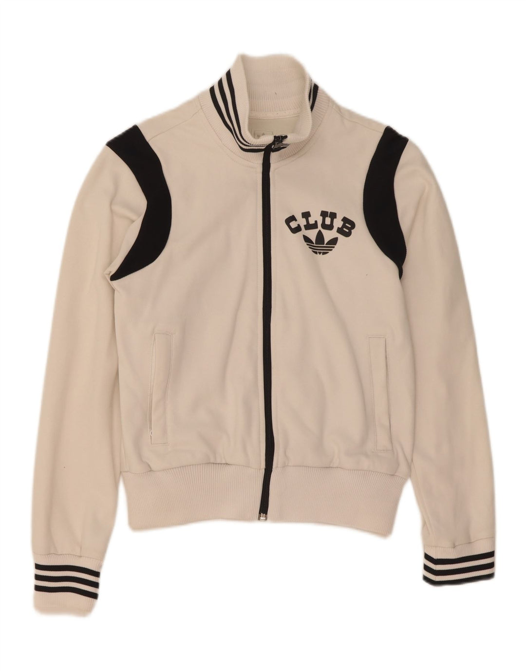 Jachetă de top pentru trening cu grafică Adidas pentru femei UK 10 Small White Colorblock