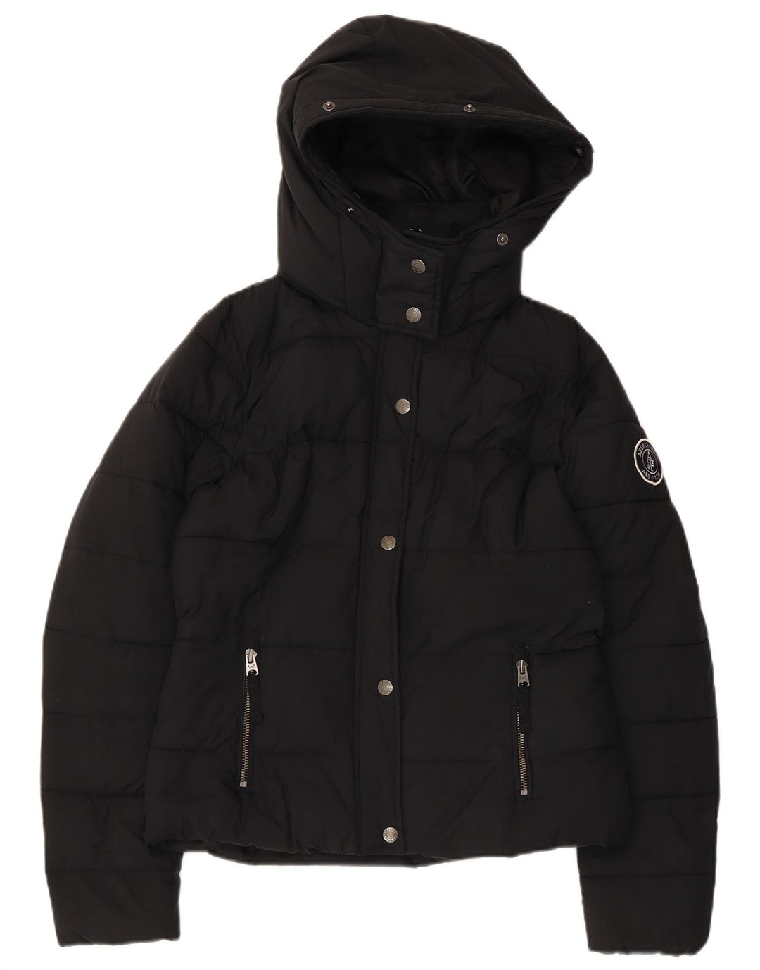 Jachetă căptușită cu glugă Abercrombie & Fitch pentru femei UK 10 Poliester negru mic