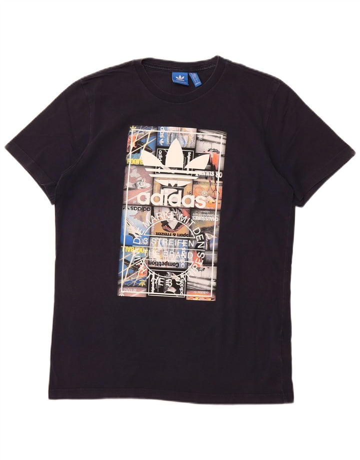 Tricou grafic pentru bărbați Adidas Top mediu din bumbac bleumarin