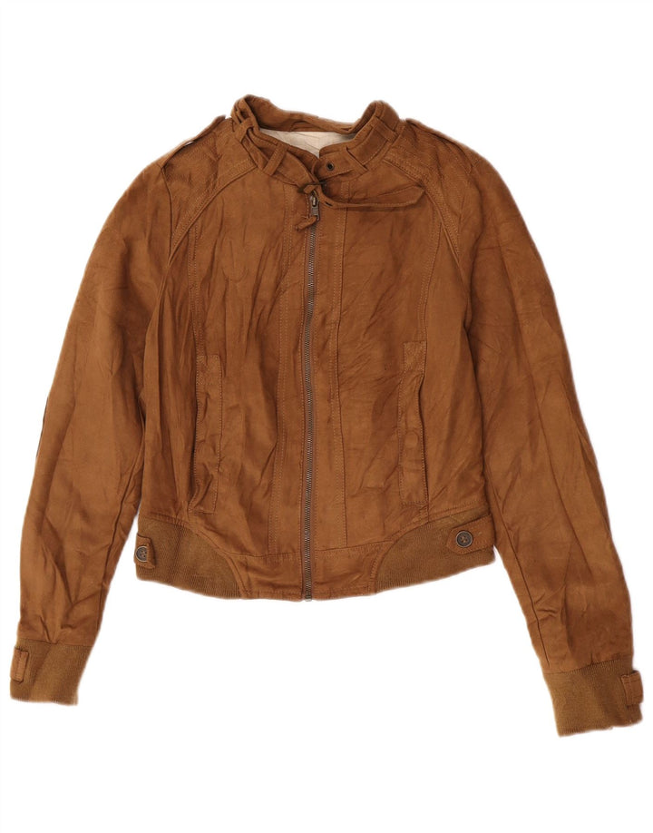 Jachetă Bomber Militară Crop pentru Damă Zara UK 10 Mic Bej Poliester