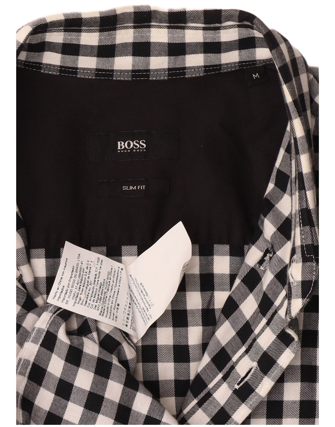 Cămașă de flanel pentru bărbați HUGO BOSS, bumbac vichy negru mediu