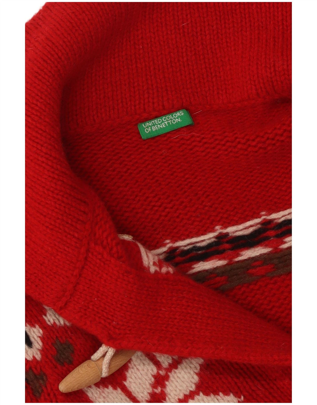 Pulover cardigan crop BENETTON pentru femei UK 10 Small Red Fair Isle