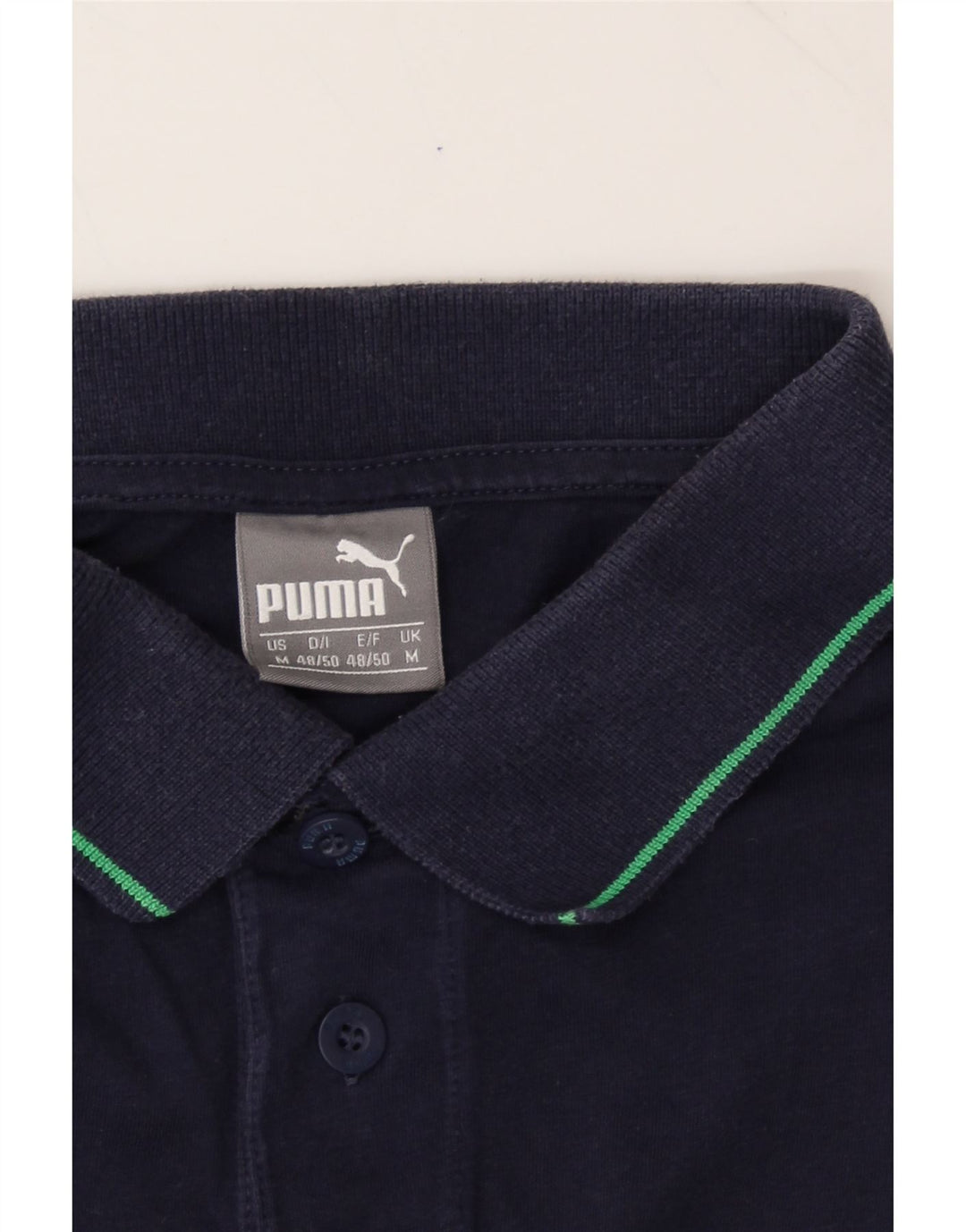 PUMA Mens Polo Shirt Medium Navy Blue Cotton Vintage Puma and Second-Hand Puma from Messina Hembry 
