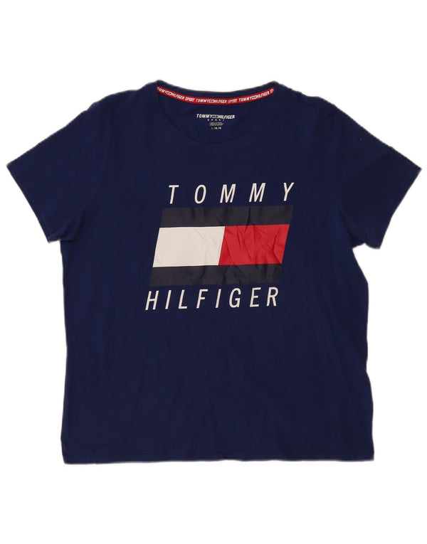 Tricou cu grafic Tommy Hilfiger pentru femei Top UK 16 mare bumbac bleumarin