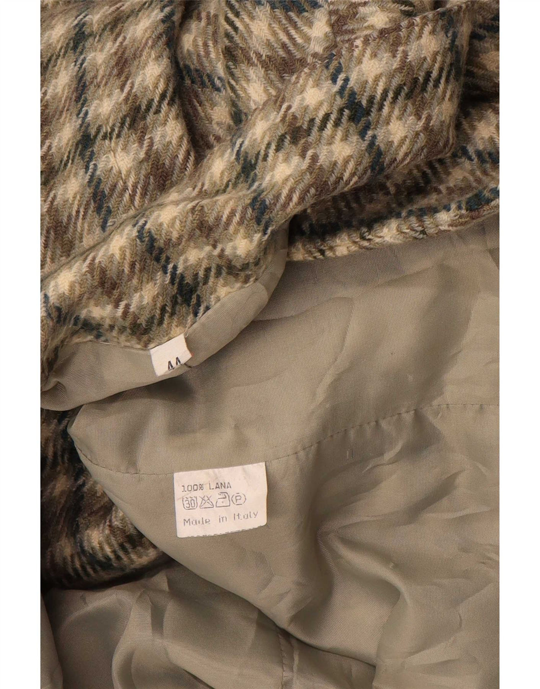 Jachetă vintage pentru femei cu 2 nasturi IT 44 Medium Khaki Check Wool