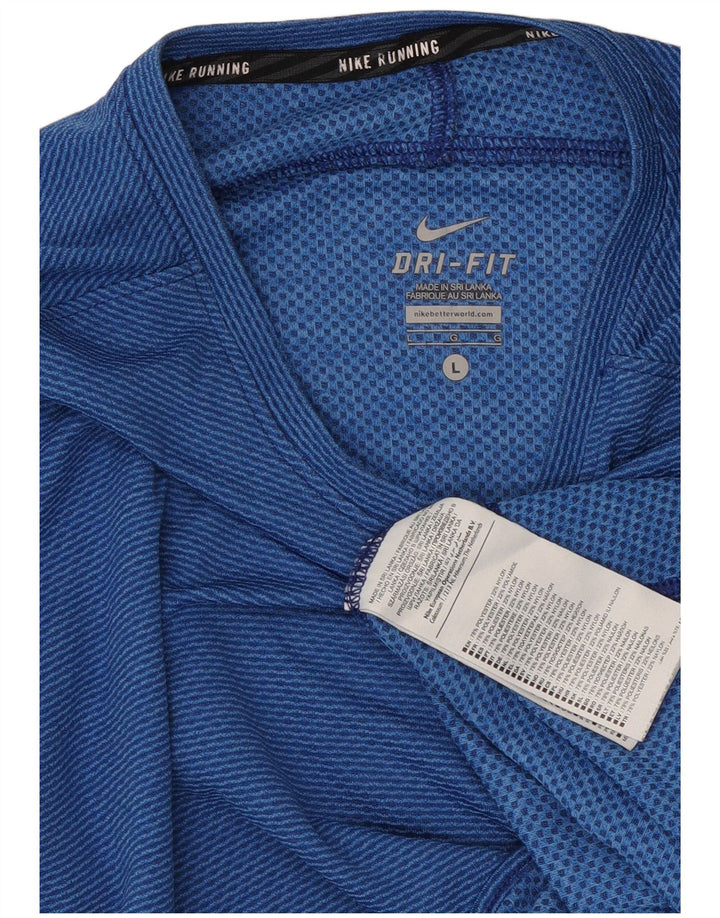 Top cu mânecă lungă Dri Fit Nike pentru femei UK 14, mare, albastru, poliester cu dungi