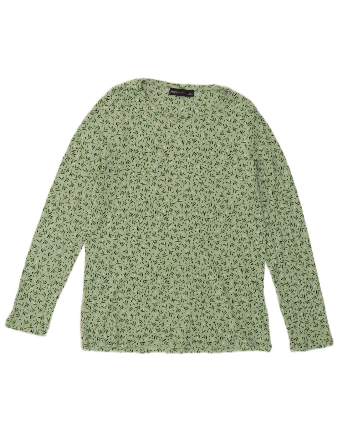 Top pentru femei Marks & Spencer cu mânecă lungă UK 14, verde mediu, bumbac floral