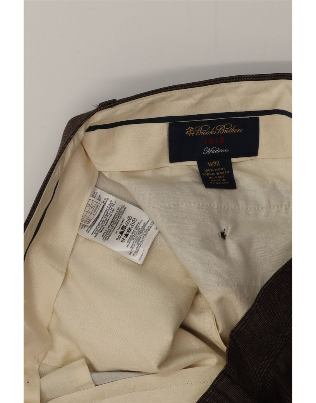 Pantaloni de costum pentru bărbați BROOKS BROTHERS Madison Pegged W33 L31, lână cu carouri maro