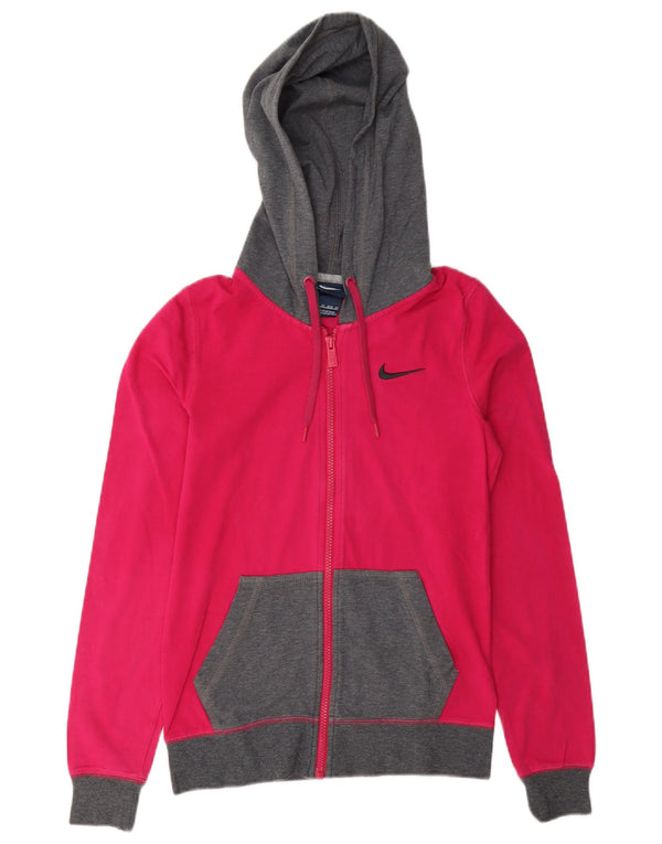 Pulover Nike pentru femei, cu fermoar, cu capota, UK 6 XS, bumbac color bloc de culoare roz