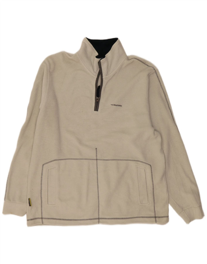Pulover din lână Diadora pentru bărbați, cu fermoar, 2XL, poliester alb