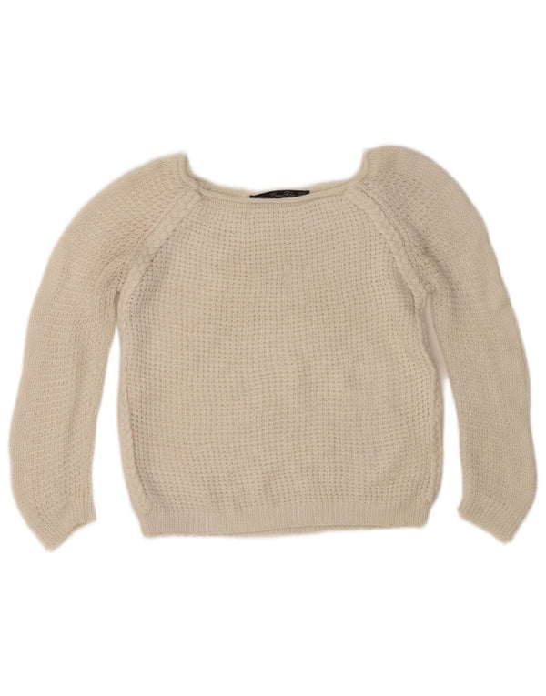 Pulover pentru femeie Zara, cu mâneci 3/4, cu gât de barcă, alb mediu, UK 12