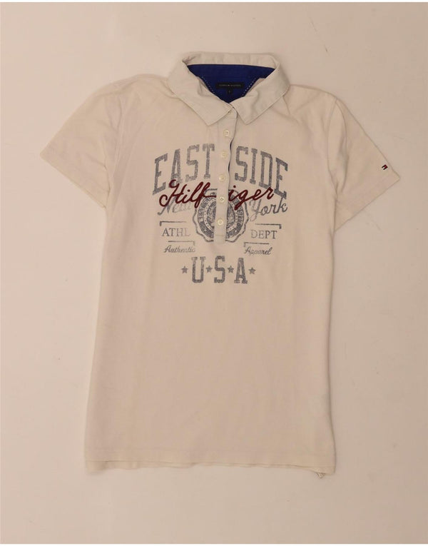 Tricou polo Tommy Hilfiger pentru femei SUA cu grafică UK 14, mare, alb, bumbac