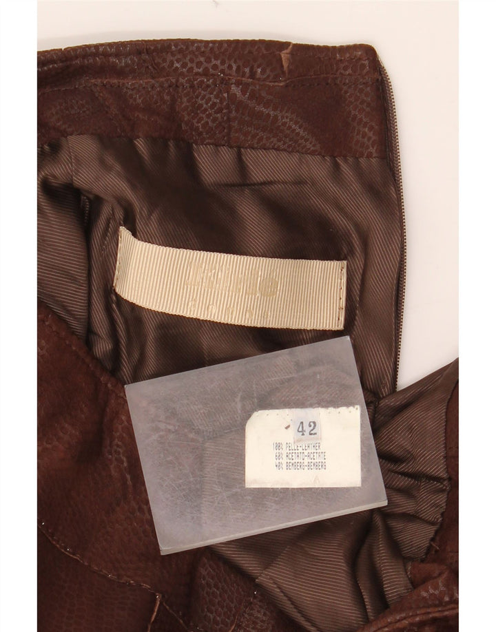 Fusta din piele pentru femei VINTAGE IT 42 Medium W30 Piele cu imprimeu animal maro