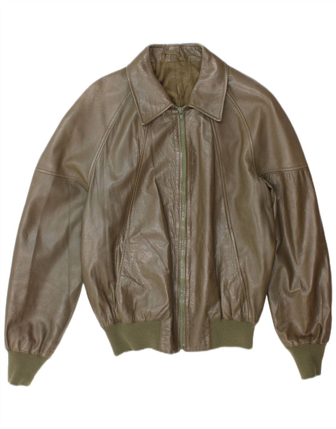 Jachetă Bomber din piele vintage pentru bărbați UK 38 Medium Khaki