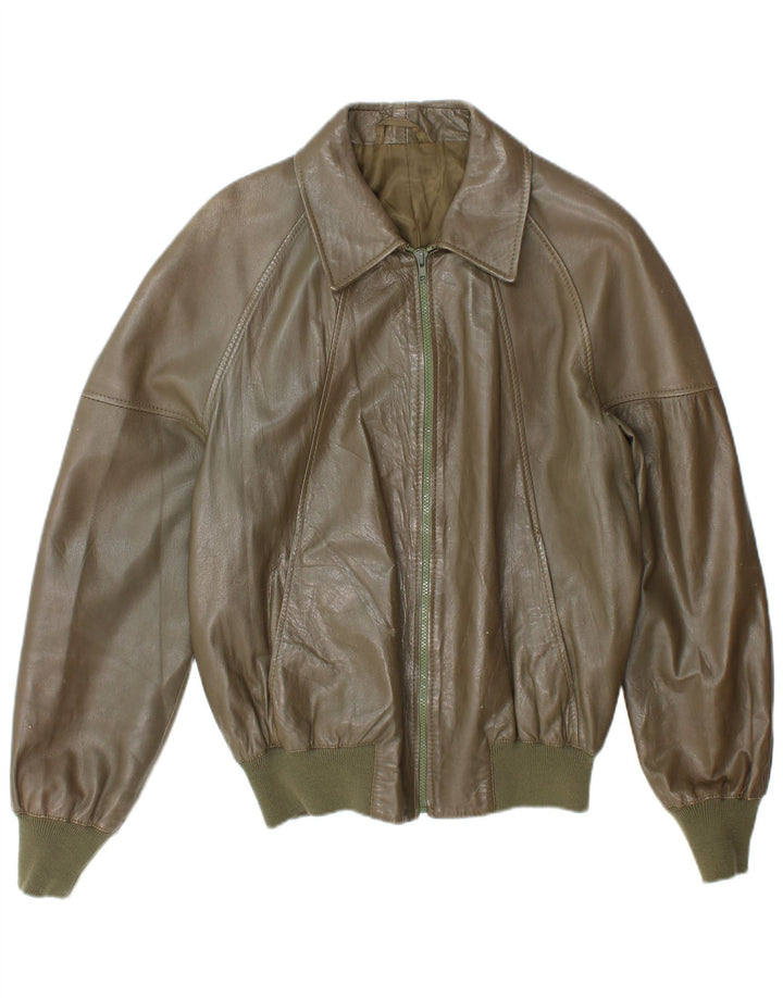Jachetă Bomber din piele vintage pentru bărbați UK 38 Medium Khaki