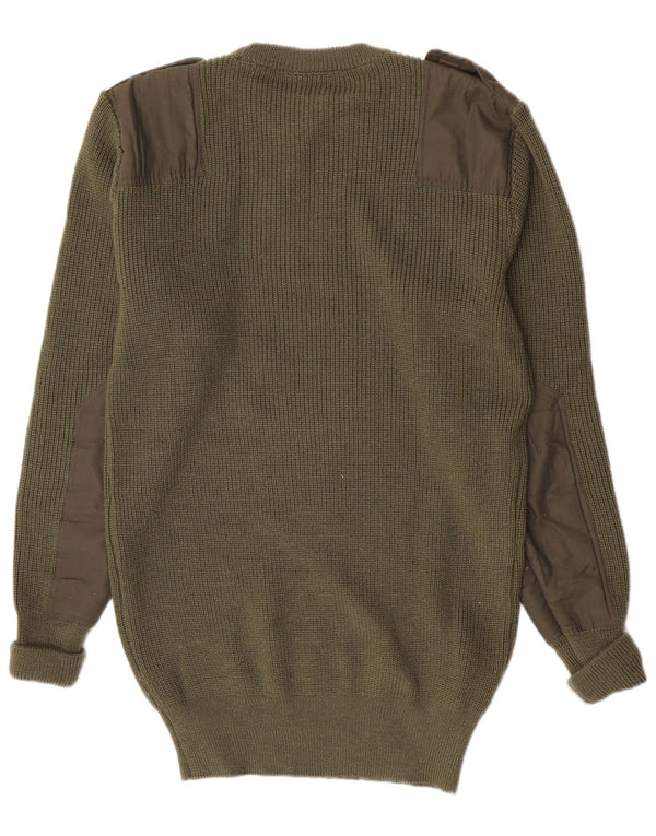 Pulover vintage pentru bărbați militar cu gât crew pulover IT 56 2XL Kaki Lână