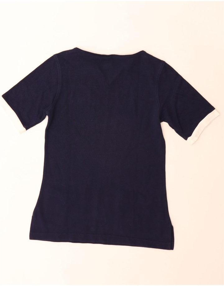 Lacoste Womens T-Shirt Top Size 39 Medium Navy Blue Colourblock Cotton
