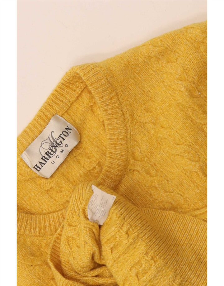 Pulover vintage pentru bărbați cu gâtul turnat, lână virgină mică, galbenă