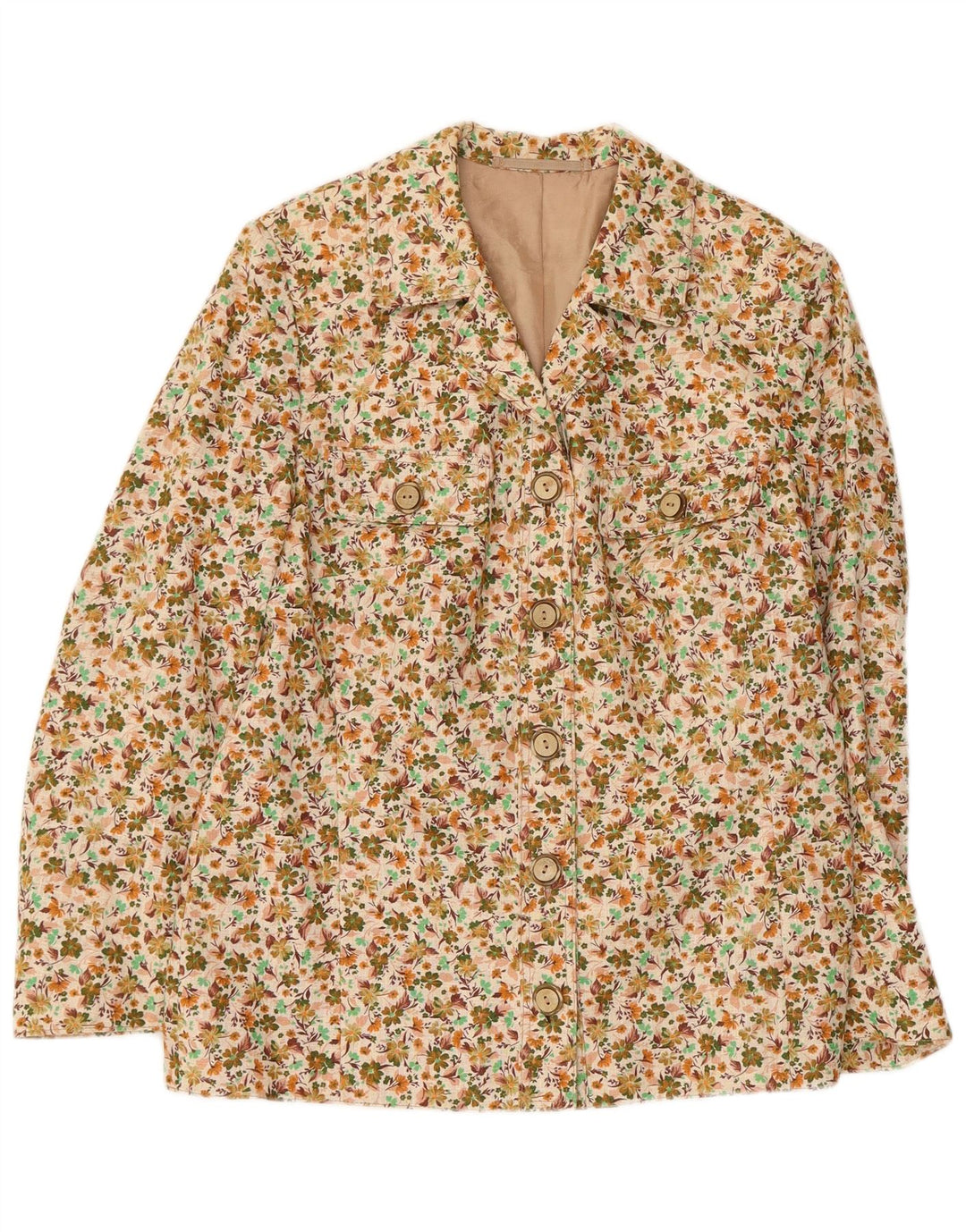 Jachetă Blazer Vintage pentru femei cu 5 nasturi UK 12 Medium Bej Floral