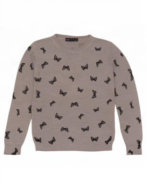 Pulover pentru femei Marks & Spencer, cu gât de barca, Marea Britanie 10, fluture mic, gri