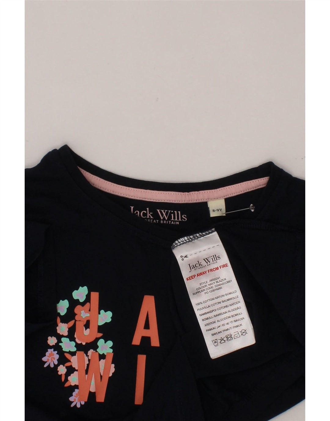 Tricou grafic pentru fete JACK WILLS Top 8-9 ani Bumbac bleumarin