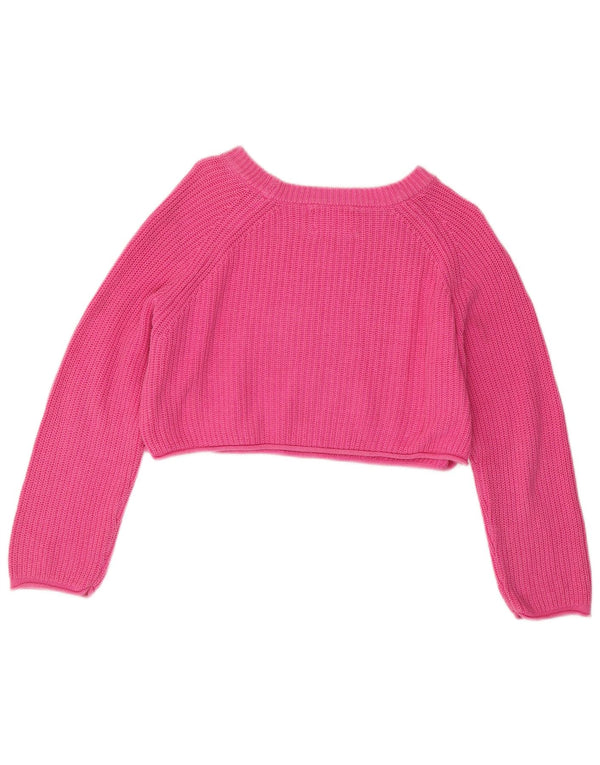 Pulover pentru fete, crop supradimensionat, cu gât de barca, bumbac roz, 11-12 ani
