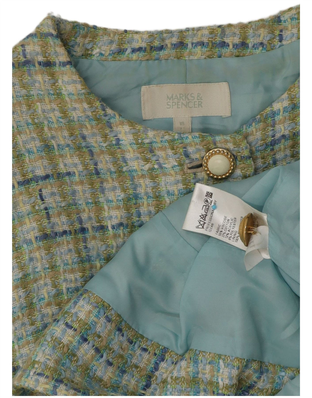 Jachetă pentru femei Marks & Spencer cu 4 nasturi, UK 18 XL, viscoză verde cu check