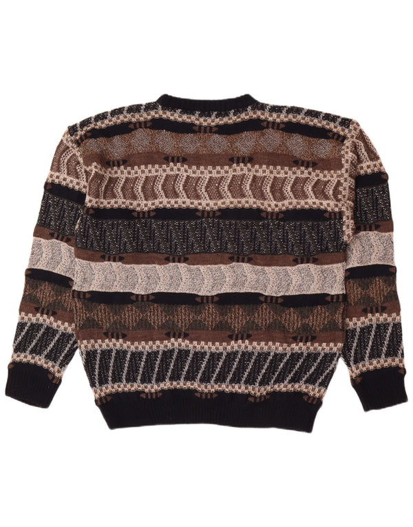 Pulover vintage pentru bărbați cu gâtul turnat 2XL maro cu dungi acrilice