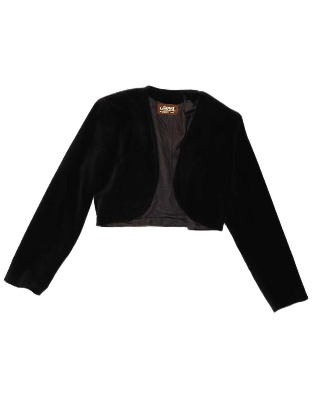 Jachetă Bolero de catifea deschisă pentru femei vintage UK 14 Poliester mediu negru