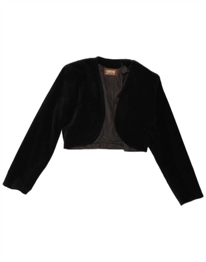 Jachetă Bolero de catifea deschisă pentru femei vintage UK 14 Poliester mediu negru