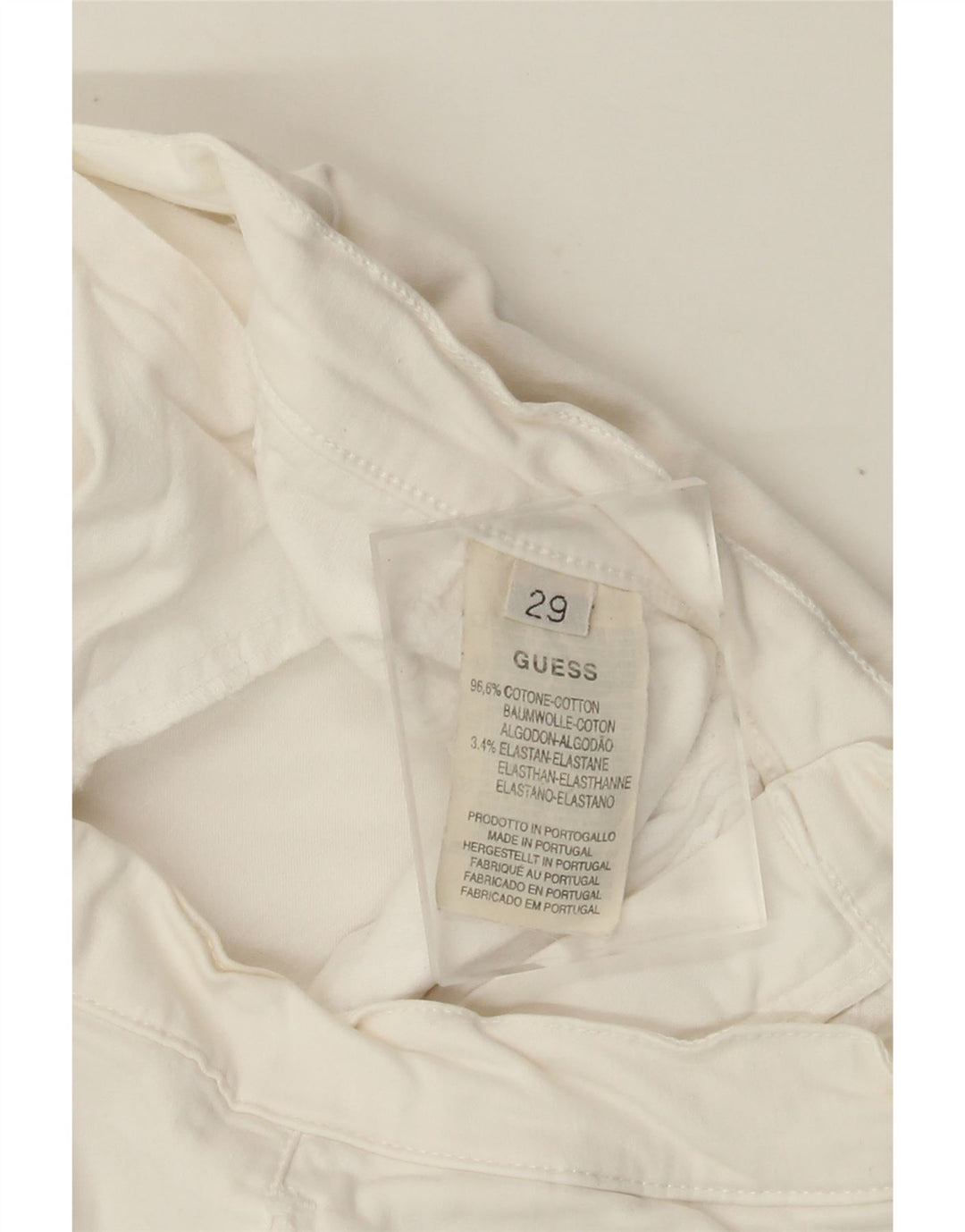 Pantaloni tăiați drept pentru femei GUESS L29 L23 bumbac alb