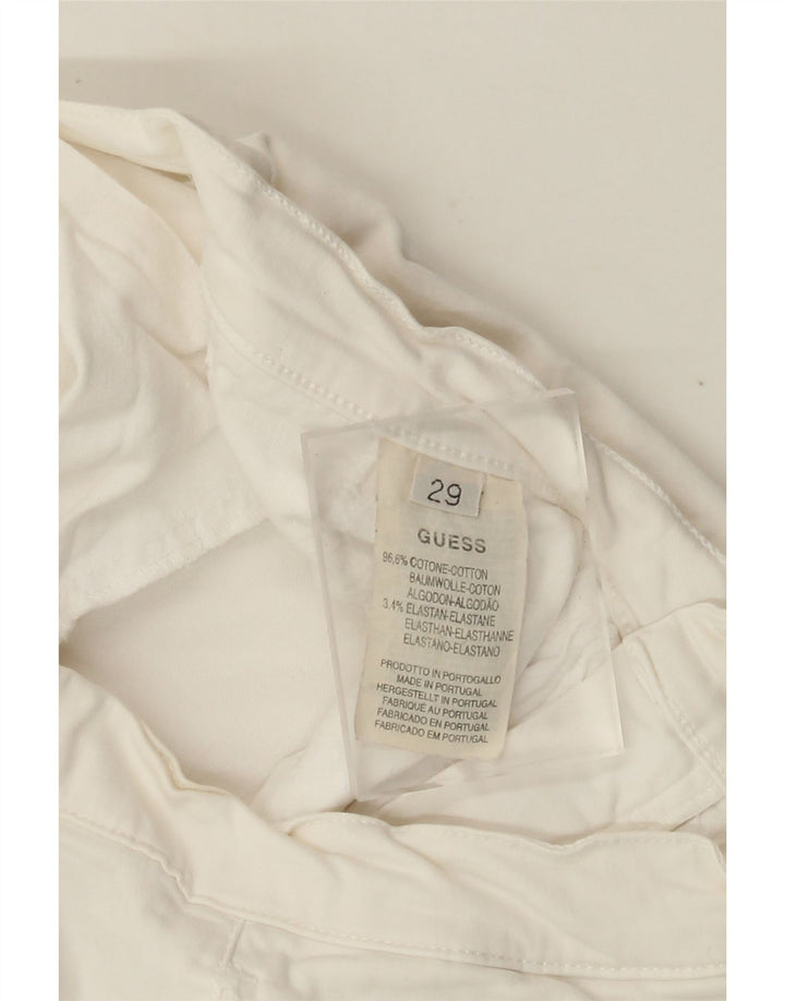 Pantaloni tăiați drept pentru femei GUESS L29 L23 bumbac alb