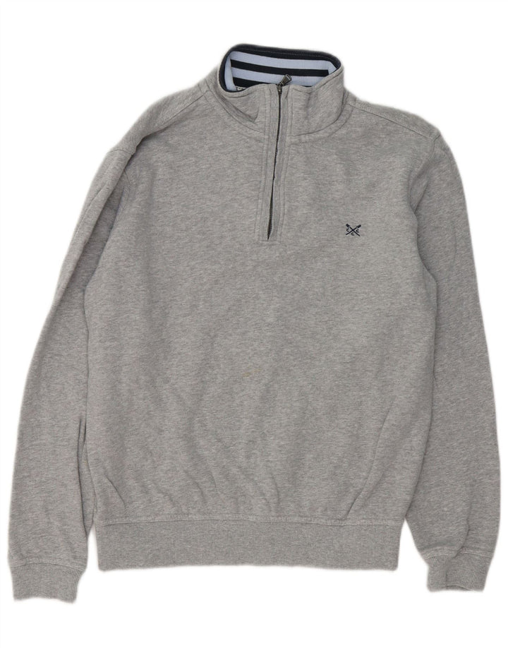 Crew Clothing Hanorac pentru bărbați cu fermoar și gât Jumper Bumbac mediu gri