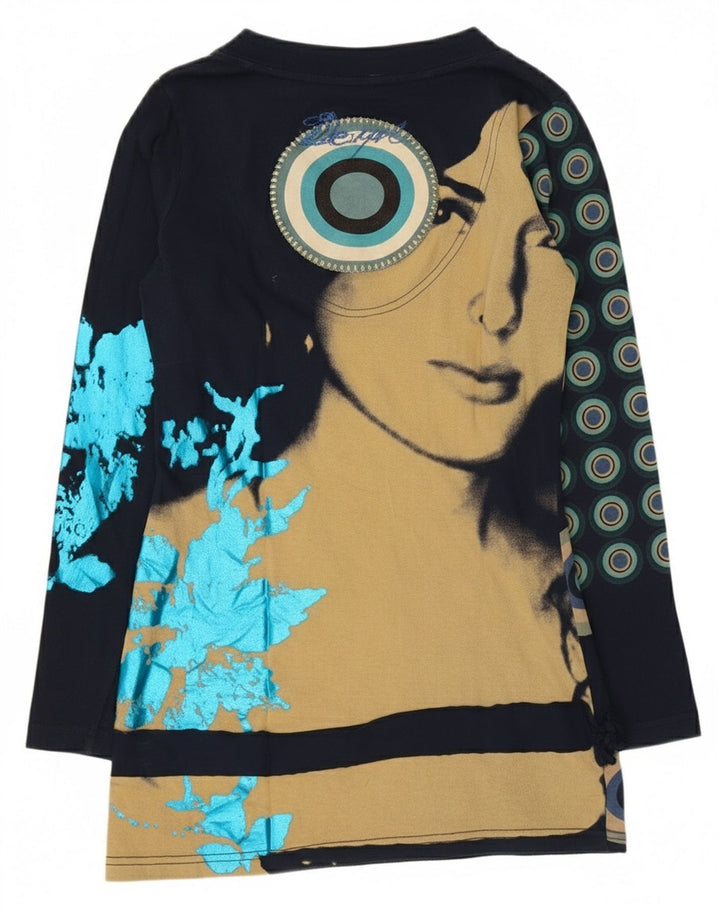 Desigual Top grafic pentru femei cu mânecă lungă UK 10 Small Bleumarin