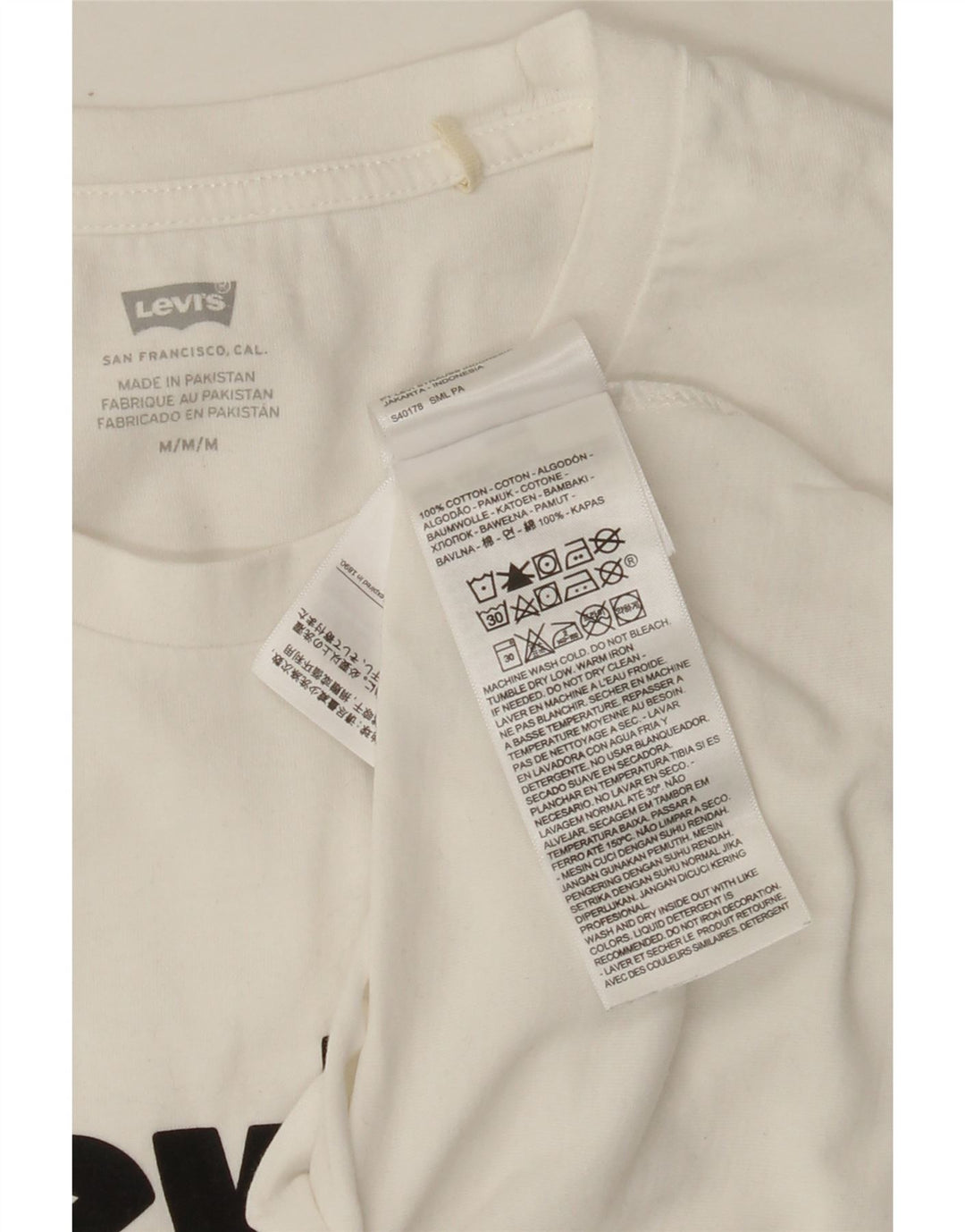 LEVI'S Womens Graphic T-Shirt Top UK 12 Medium White Cotton Vintage Levi's and Second-Hand Levi's from Messina Hembry 